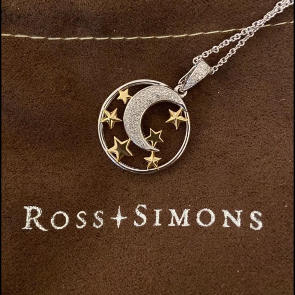 Diamond Moon and Star Necklace in Silver/Gold 18"